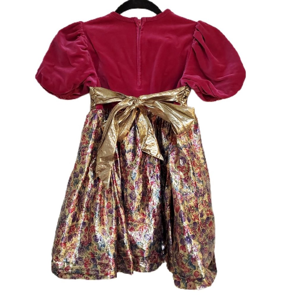 Vintage Bonnie Jean Magenta Velvet Chiffon Holiday Party Dress Girls Size 6X - Picture 3 of 9